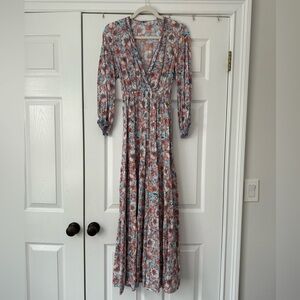 Poupette St Barth Floral Print Long Sleeve Maxi Dress Sz Small
